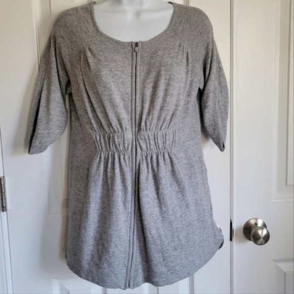 Anthropologie Moth gray zip up cinched waist lightweight sweater small - Picture 12 of 16
